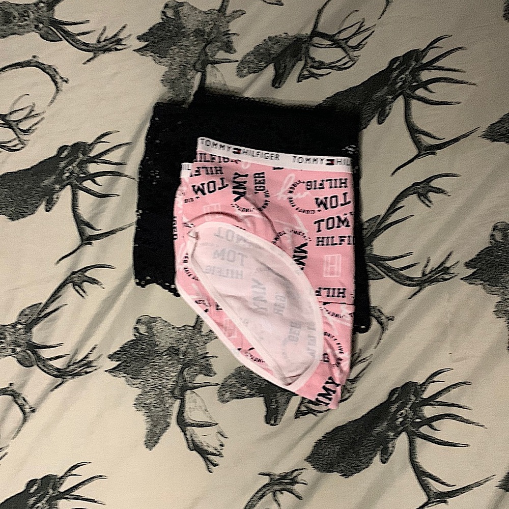 two sets of panties (black, pink, white)